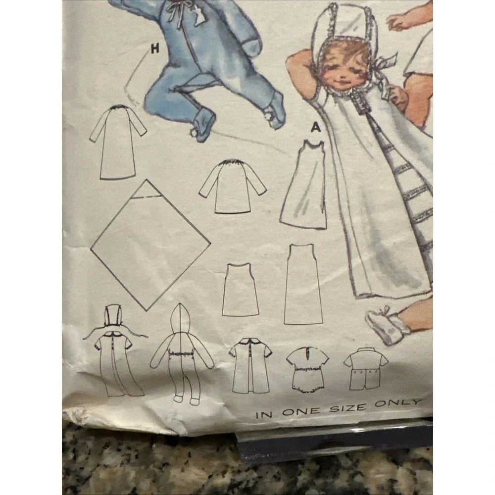 Butterick 5758 Baby Layette Sewing Pattern VTG Cut Complete? Dress Kimono Romper